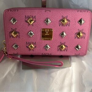 MCM Pink Wallet with Gold and Silver Studs